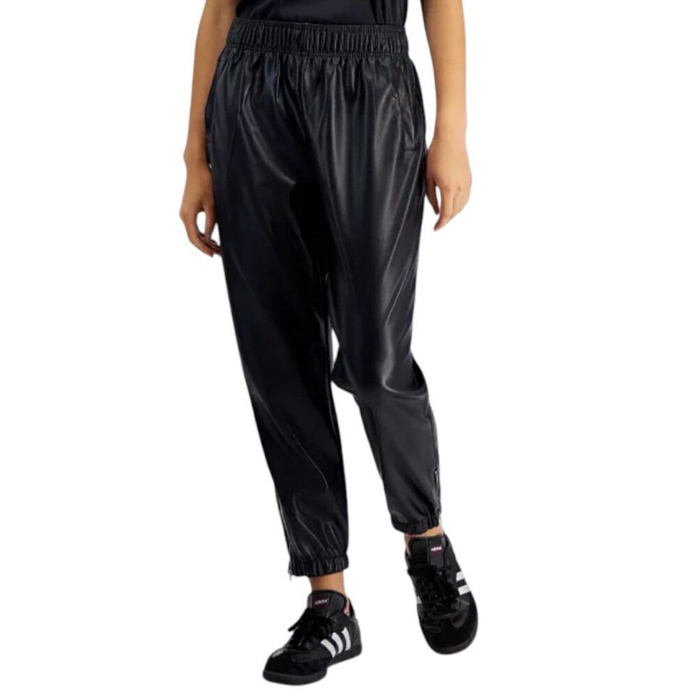 Avec Les Filles Women's L Faux-Leather Ankle-Zip Jogger Pants in Burgundy